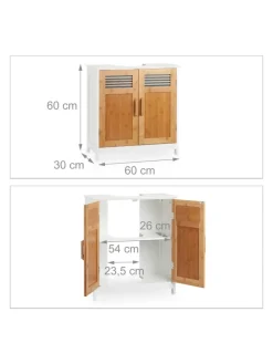 relaxdays Badmöbel<Waschbeckenunterschrank in Natur/Weiß - (B)60 x (H)60 x (T)30 cm