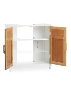 relaxdays Badmöbel<Waschbeckenunterschrank in Natur/Weiß - (B)60 x (H)60 x (T)30 cm