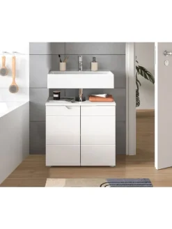 xonox.home Badmöbel|Badezimmermöbel<Waschbeckenunterschrank in weiß/weiß hochglanz - (B) 63 x (H) 59 x (T) 34