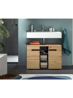 xonox.home Badezimmermöbel<Waschbeckenunterschrank in Basalt grau/Artisan Eiche - (B) 80 x (H) 55 x (T) 34