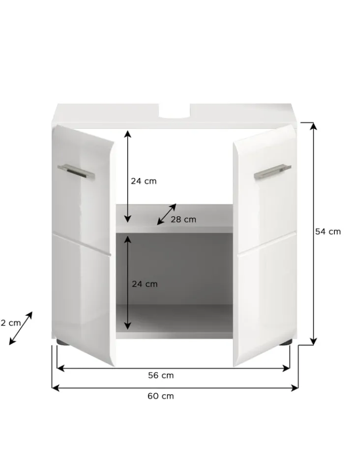 xonox.home Badmöbel|Badezimmermöbel<Waschbeckenunterschrank in Weiß/Weiß Hochglanz - (B) 60 x (H) 54 x (T) 30