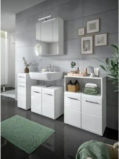 xonox.home Badmöbel|Badezimmermöbel<Waschbeckenunterschrank in Weiß/Weiß Hochglanz - (B) 60 x (H) 54 x (T) 30