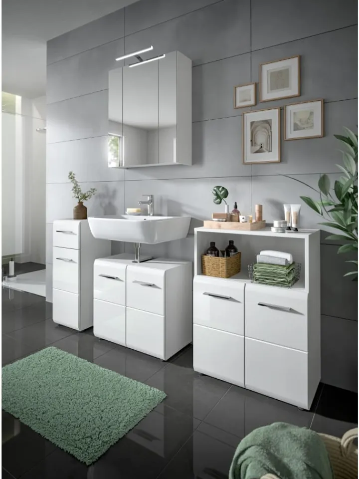 xonox.home Badmöbel|Badezimmermöbel<Waschbeckenunterschrank in Weiß/Weiß Hochglanz - (B) 60 x (H) 54 x (T) 30