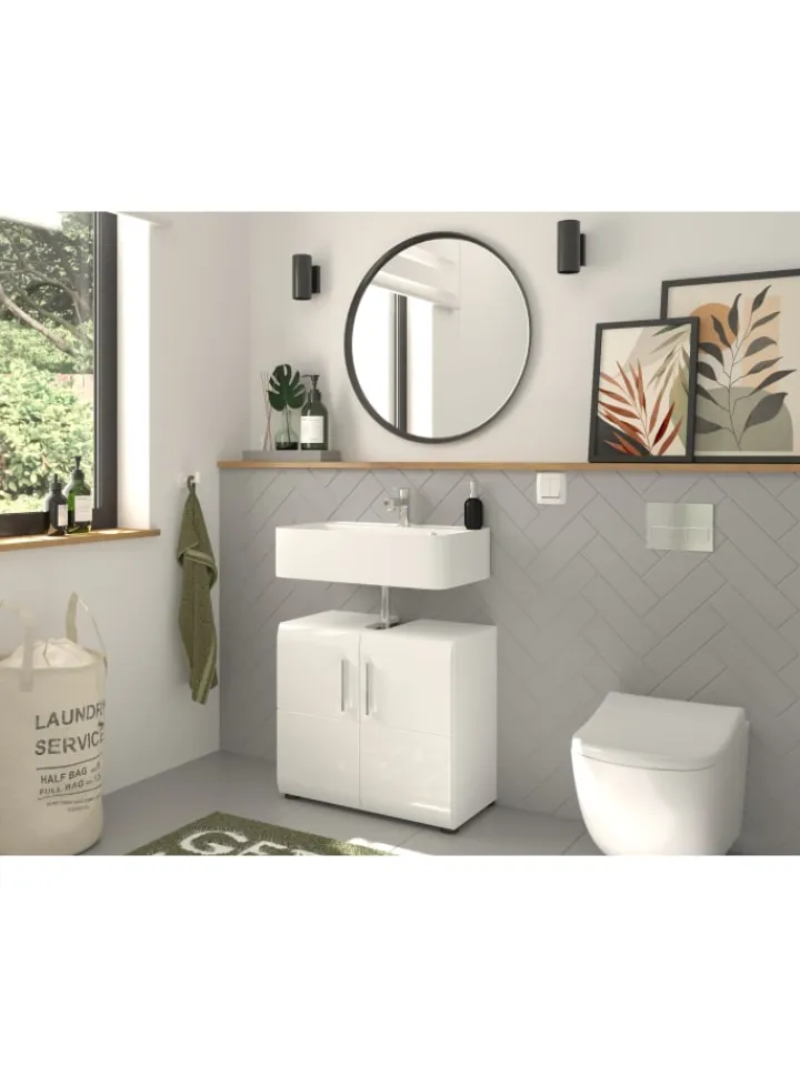 xonox.home Badmöbel|Badezimmermöbel<Waschbeckenunterschrank in Weiß/Weiß Hochglanz - (B) 60 x (H) 54 x (T) 30