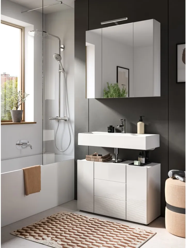 xonox.home Badezimmermöbel<Waschbeckenunterschrank in weiß/weiß hochglanz - (B) 82 x (H) 56 x (T) 34