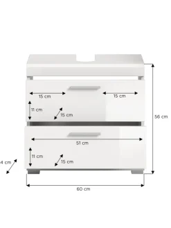 xonox.home Badmöbel|Badezimmermöbel<Waschbeckenunterschrank in weiß/weiß hochglanz - (B) 60 x (H) 56 x (T) 37