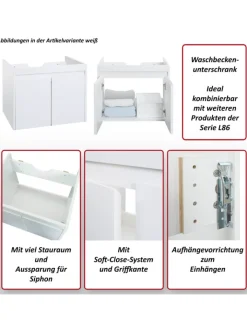 MCW Badezimmermöbel<Waschbeckenunterschrank L86, Schwarz