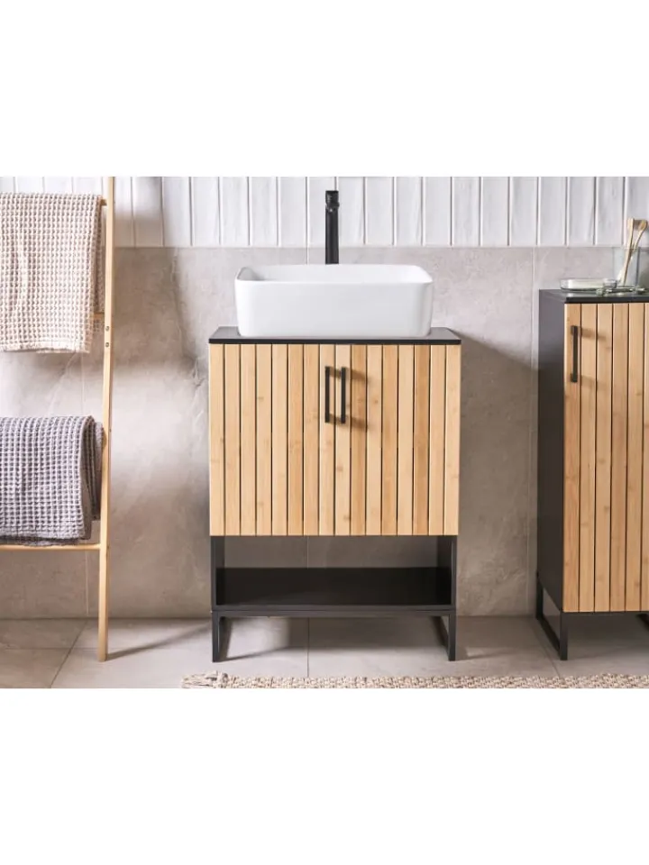 Beliani Badezimmermöbel<Waschbeckenunterschrank MISCANTI in Braun/Schwarz - (W) 60 x (H) 80 x (L) 30 cm