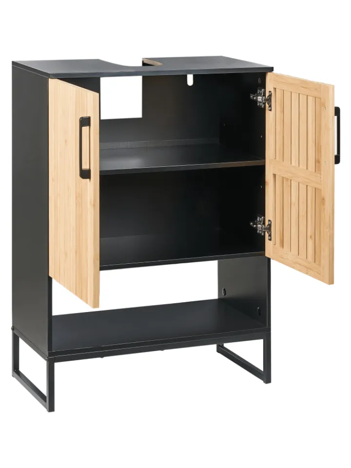 Beliani Badezimmermöbel<Waschbeckenunterschrank MISCANTI in Braun/Schwarz - (W) 60 x (H) 80 x (L) 30 cm
