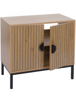 MCW Badmöbel|Badezimmermöbel<Waschbeckenunterschrank O42 mit 2 Türen, Holzoptik natur