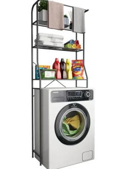 VCM Badezimmermöbel<Waschmaschine Toilette Überbau Schrank Tubas L in Schwarz