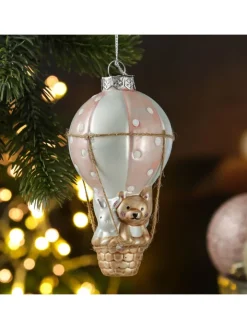 MARELIDA Weihnachtsschmuck<Weihnachtsbaumschmuck Ballon mit Bär und Hase H: 13cm in rosa