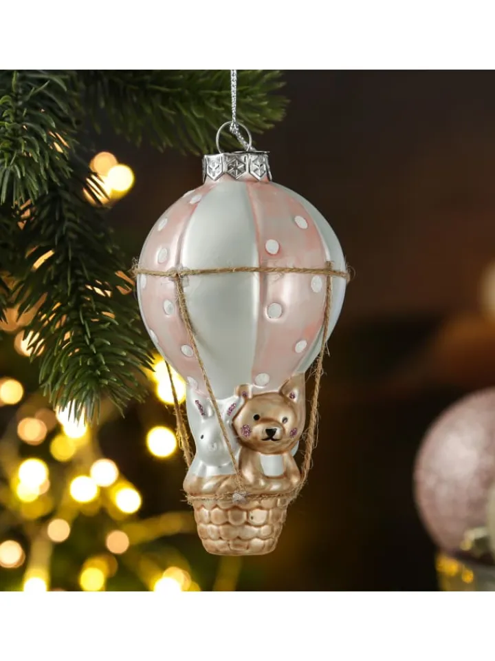 MARELIDA Weihnachtsschmuck<Weihnachtsbaumschmuck Ballon mit Bär und Hase H: 13cm in rosa