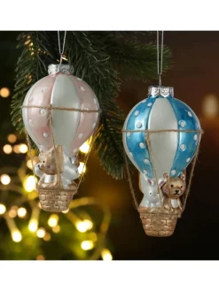 MARELIDA Weihnachtsschmuck<Weihnachtsbaumschmuck Ballon mit Bär und Hase H: 13cm in rosa