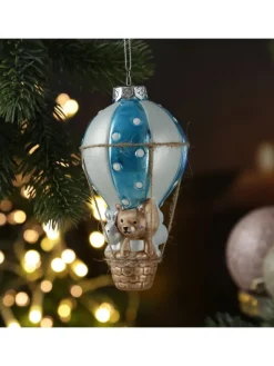 MARELIDA Weihnachtsschmuck<Weihnachtsbaumschmuck Ballon mit Bär und Hase H: 13cm in blau