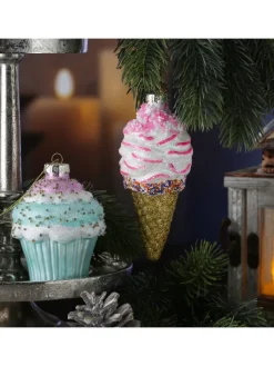 MARELIDA Weihnachtsschmuck<Weihnachtsbaumschmuck Eis Cupcake mit Perlen H: 13cm/10cm in bunt