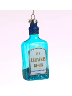 MARELIDA Weihnachtsschmuck<Weihnachtsbaumschmuck GIN Flasche Glas mundgeblasen H: 12cm in blau