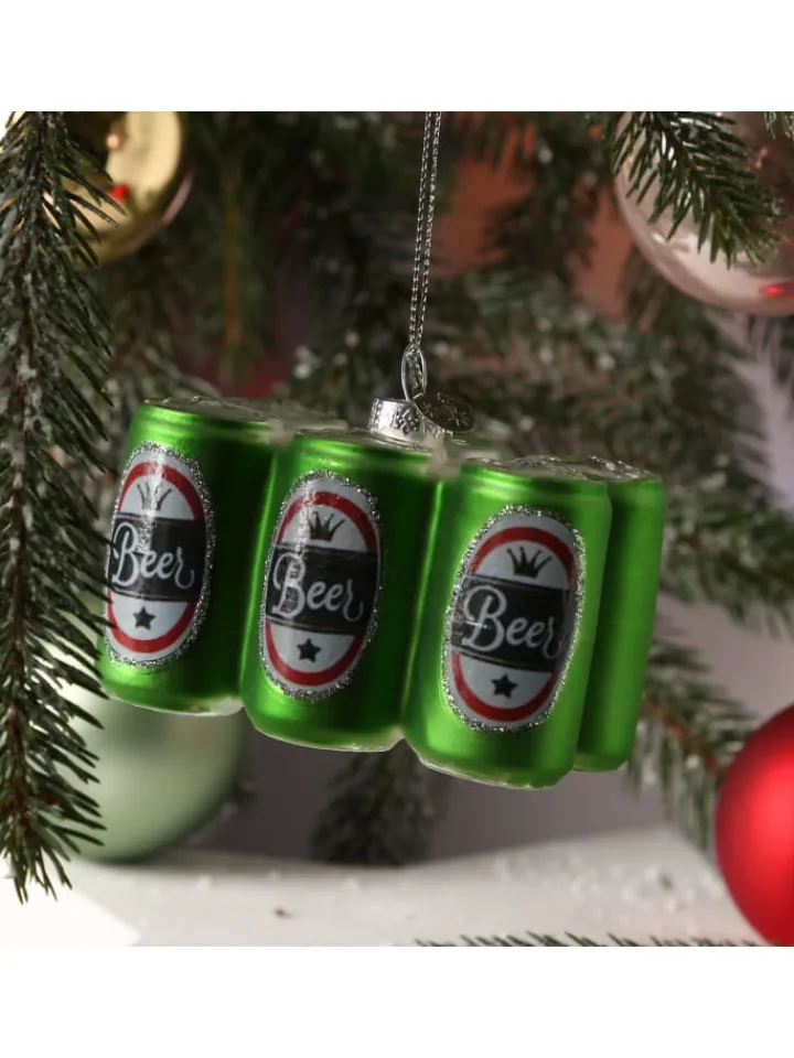 MARELIDA Weihnachtsschmuck<Weihnachtsbaumschmuck SIXPACK Bier aus Glas H: 5,1cm in grün