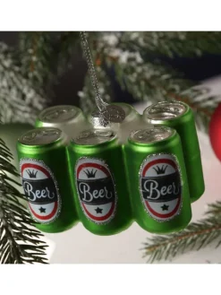 MARELIDA Weihnachtsschmuck<Weihnachtsbaumschmuck SIXPACK Bier aus Glas H: 5,1cm in grün