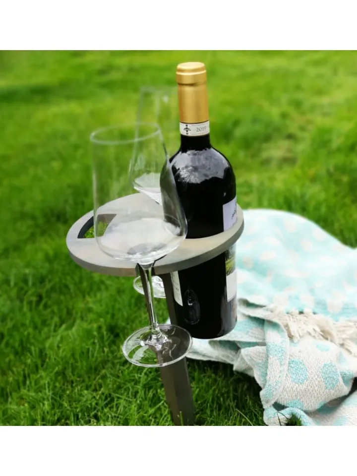 UNUS Gartenmöbel<Weinhalter klappbar ,Weintisch aus Bambus in Grau