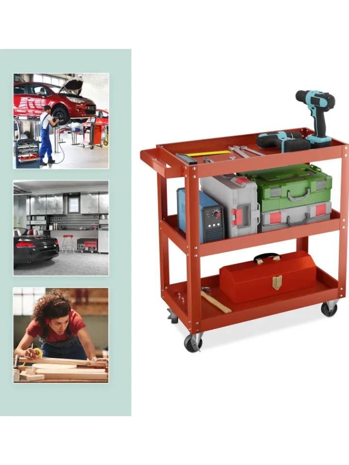relaxdays Weitere Haushaltshelfer<Werkstattwagen in Rot - (B)78 x (H)76 x (T)35 cm