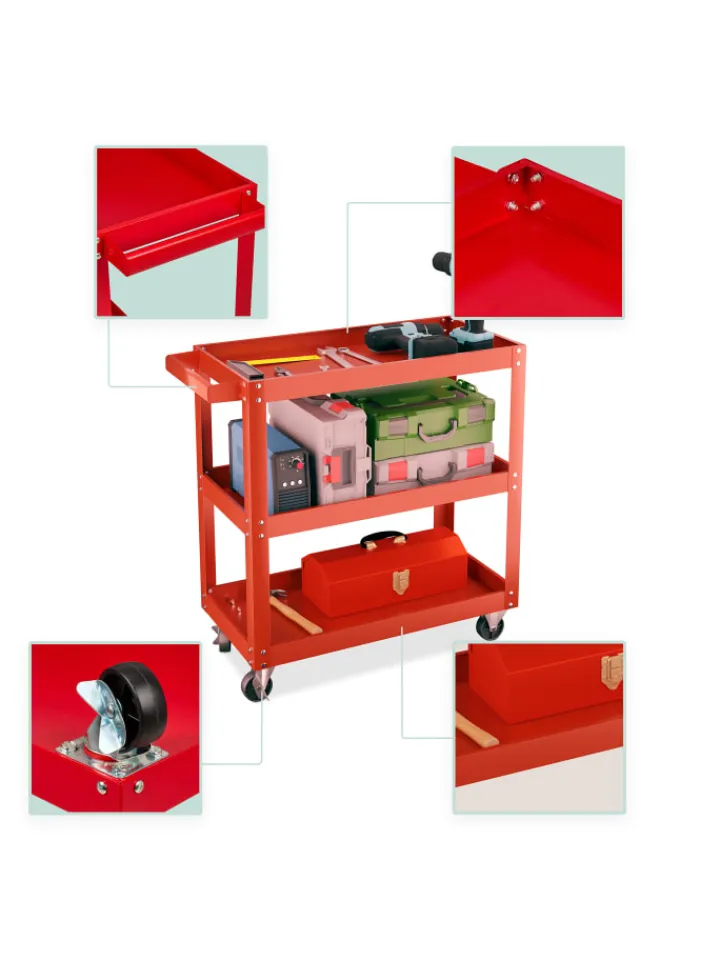 relaxdays Weitere Haushaltshelfer<Werkstattwagen in Rot - (B)78 x (H)76 x (T)35 cm