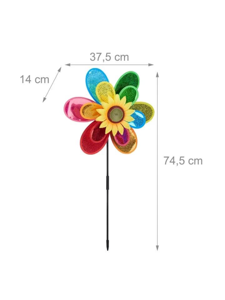 relaxdays Gartendekoration<Windrad Blume in Bunt - (B)37,5x (H)74,5 x (T)14 cm