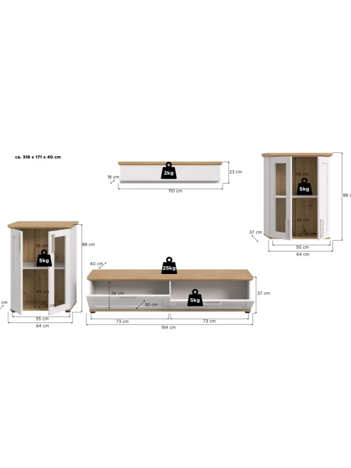 xonox.home Möbel-Sets<Wohnkombination (B/H/T: 336x161x40 cm) in Sibiu Lärche Nachbildung