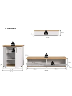 xonox.home Möbel-Sets<Wohnkombination (B/H/T: 260x151x40 cm) in Sibiu Lärche Nachbildung