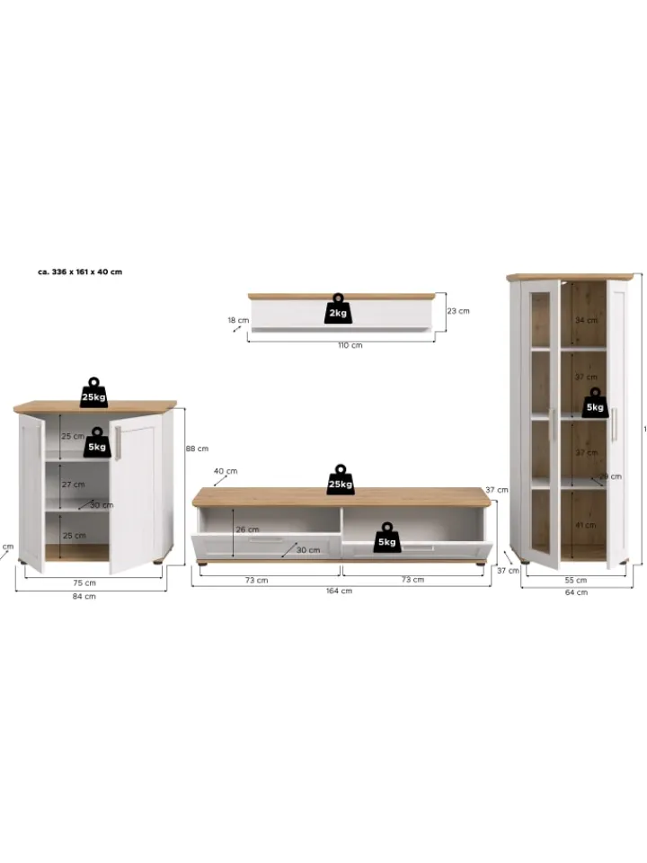 xonox.home Möbel-Sets<Wohnkombination (B/H/T: 336x161x40 cm) in Sibiu Lärche Nachbildung