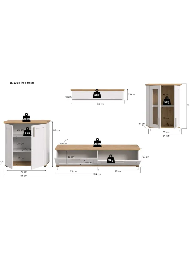 xonox.home Möbel-Sets<Wohnkombination (B/H/T: 336x161x40 cm) in Sibiu Lärche Nachbildung