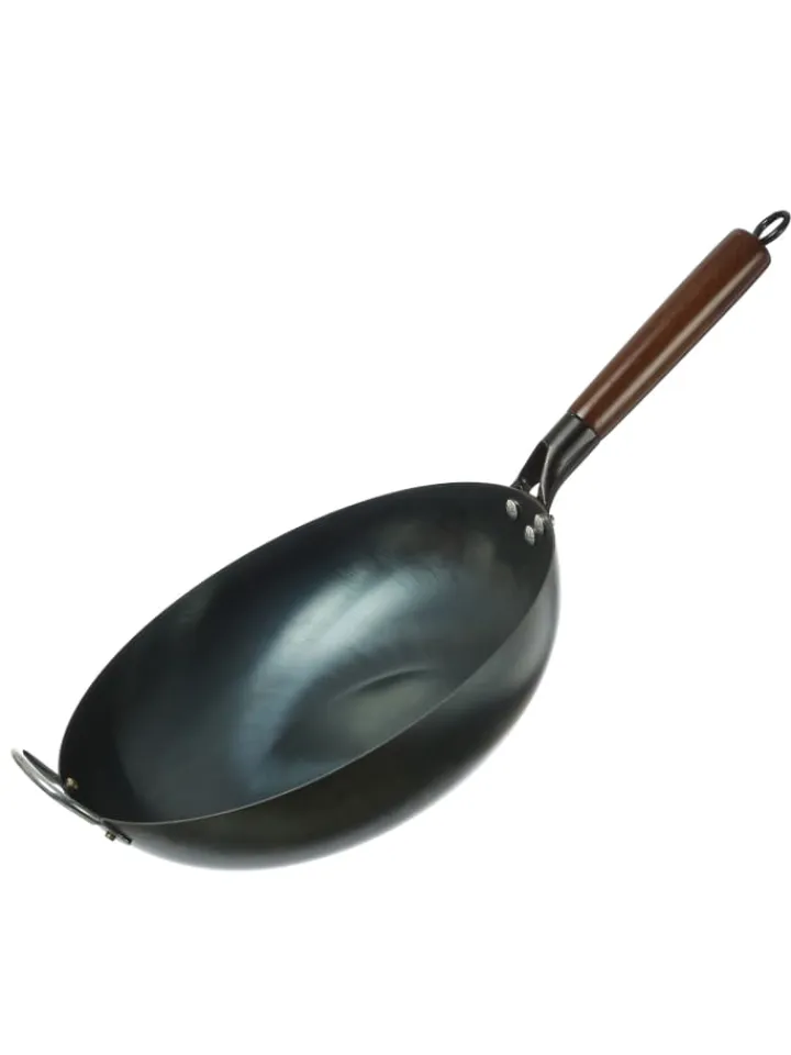 GORANDO Grillen<WOK Pfanne für Gasherd Grill Eisen mit Holzgriff D: 32cm