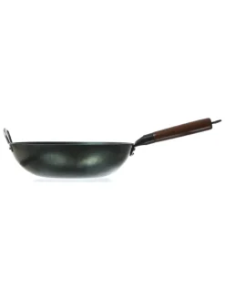 GORANDO Grillen<WOK Pfanne für Gasherd Grill Eisen mit Holzgriff D: 32cm