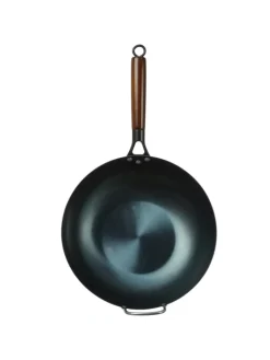 GORANDO Grillen<WOK Pfanne für Gasherd Grill Eisen mit Holzgriff D: 32cm