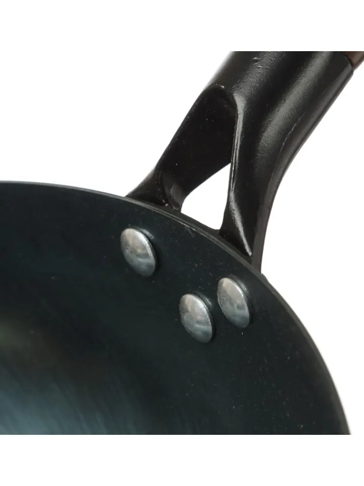 GORANDO Grillen<WOK Pfanne für Gasherd Grill Eisen mit Holzgriff D: 32cm