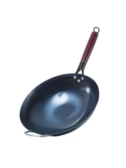GORANDO Grillen<WOK Pfanne für Gasherd Grill Eisen mit Holzgriff D: 32cm