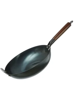 GORANDO Grillen<WOK Pfanne für Gasherd Grill Eisen mit Holzgriff D: 32cm