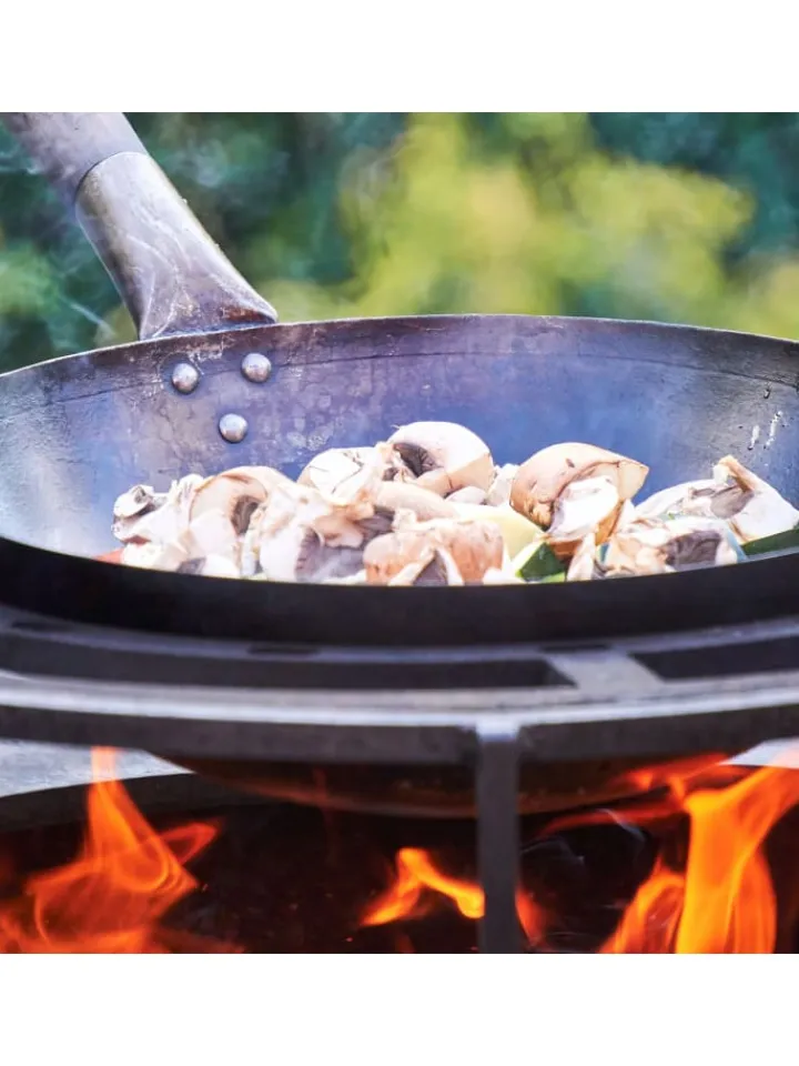 GORANDO Grillen<WOK Pfanne für Gasherd Grill Eisen mit Holzgriff D: 32cm