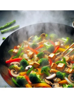GORANDO Grillen<WOK Pfanne für Gasherd Grill Eisen mit Holzgriff D: 32cm