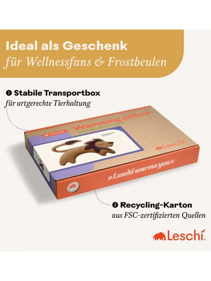 Leschi Wärmflaschen & -Kissen<Wärmekissen 100 % Bio-Baumwolle, Körnerkissen "Löwe Juri" in Goldbraun