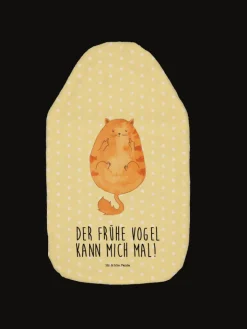 Mr. & Mrs. Panda Wärmflaschen & -Kissen<Wärmekissen Katze Frühaufsteher mit Spruch in Gelb Pastell