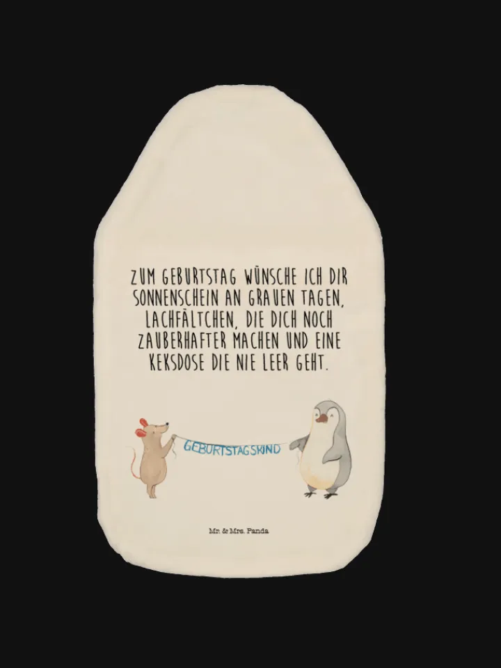 Mr. & Mrs. Panda Wärmflaschen & -Kissen<Wärmekissen Maus Pinguin Geburtstag mit Spruch in Weiß