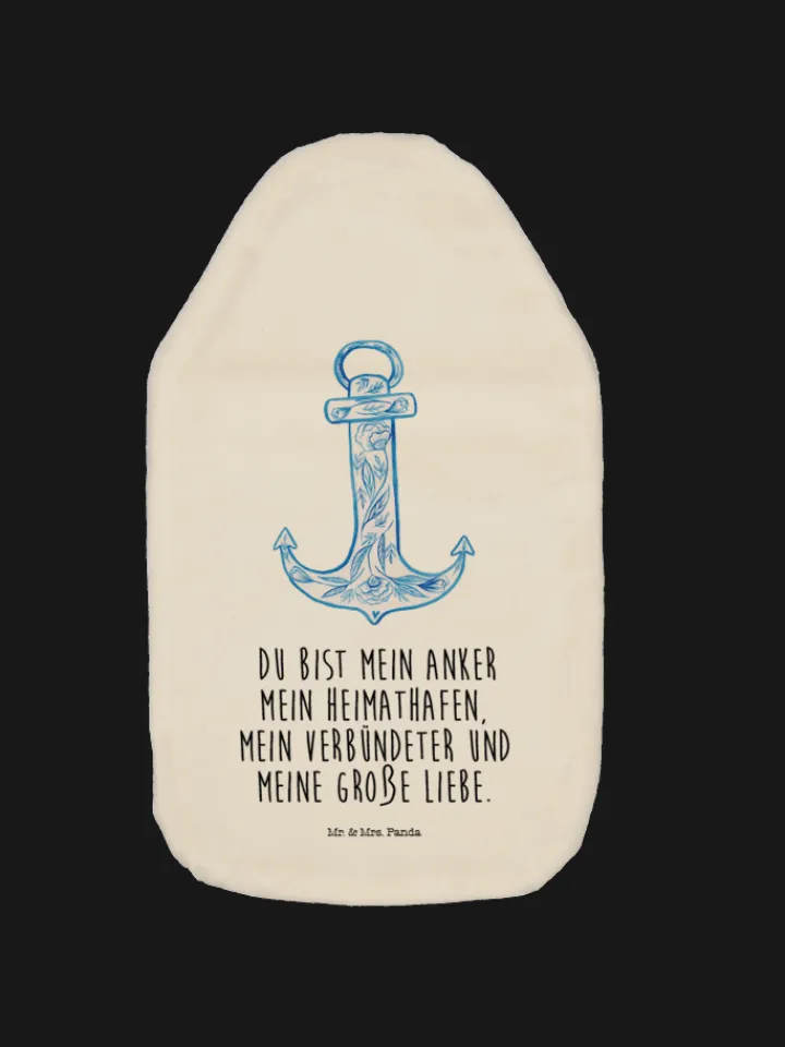 Mr. & Mrs. Panda Wärmflaschen & -Kissen<Wärmflasche Anker Blau mit Spruch in Weiß