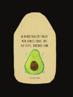 Mr. & Mrs. Panda Wärmflaschen & -Kissen<Wärmflasche Avocado Glücklich mit Spruch in Gelb Pastell