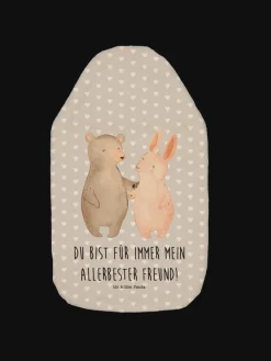 Mr. & Mrs. Panda Wärmflaschen & -Kissen<Wärmflasche Bär und Hase Umarmen mit Spruch in Grau Pastell