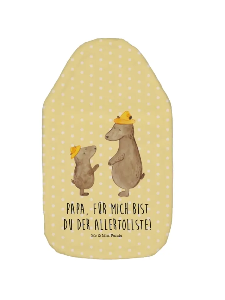 Mr. & Mrs. Panda Wärmflaschen & -Kissen<Wärmflasche Bären mit Hut mit Spruch in Gelb Pastell