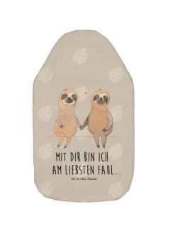 Mr. & Mrs. Panda Wärmflaschen & -Kissen<Wärmflasche Faultier Pärchen mit Spruch in Grau Pastell