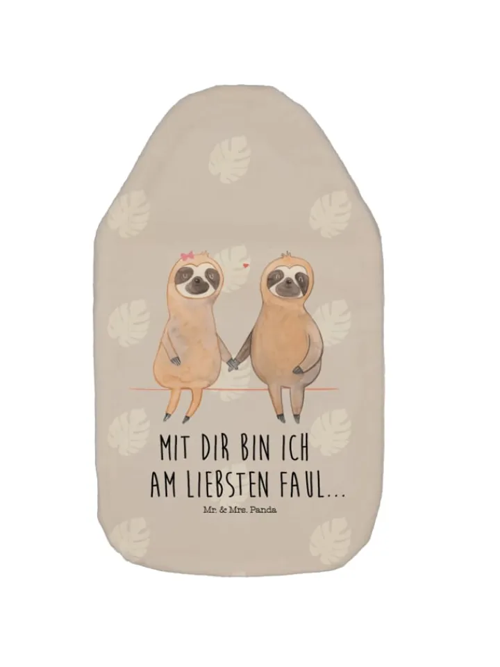 Mr. & Mrs. Panda Wärmflaschen & -Kissen<Wärmflasche Faultier Pärchen mit Spruch in Grau Pastell