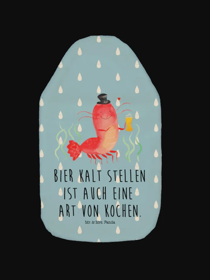 Mr. & Mrs. Panda Wärmflaschen & -Kissen<Wärmflasche Hummer Weizen mit Spruch in Blau Pastell