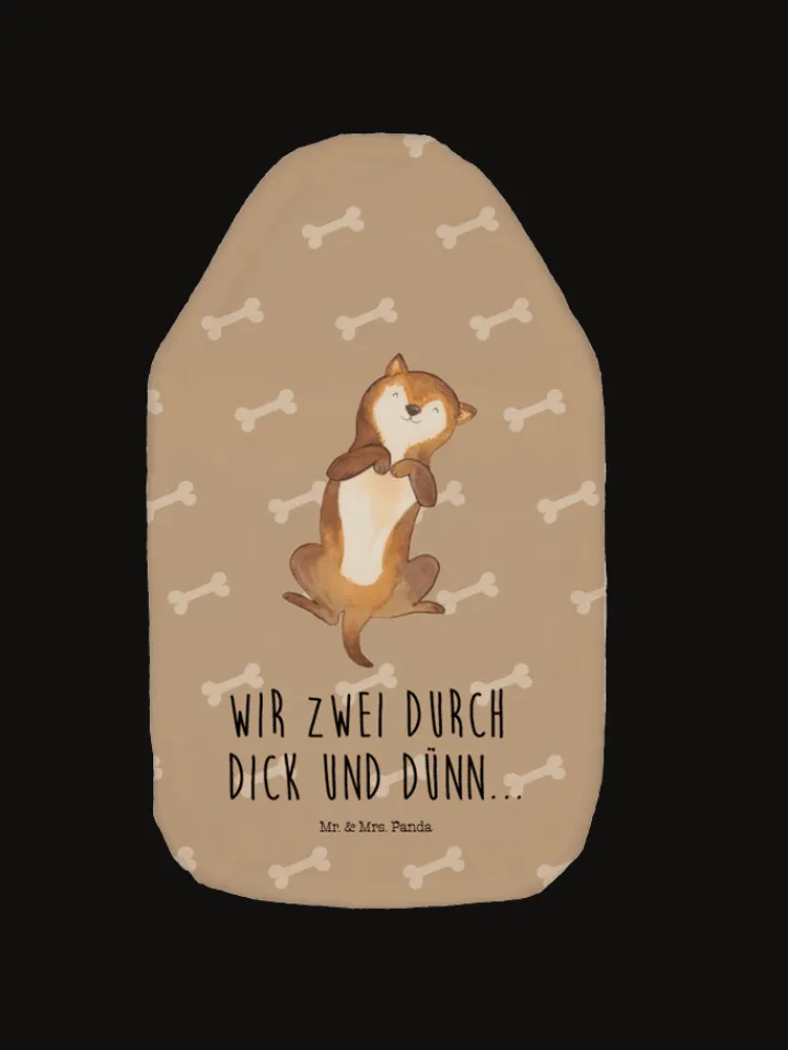 Mr. & Mrs. Panda Wärmflaschen & -Kissen<Wärmflasche Hund Streicheln mit Spruch in Hundeglück